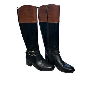 Marc Fisher Hailin Boots‎ 6.5M Womens Leather Tall Shaft  Black Brown EUC